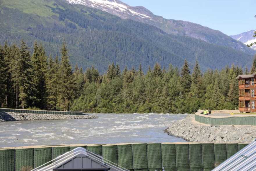 The Mendenhall River as it crests on Thursday, Aug. 13, 2026.