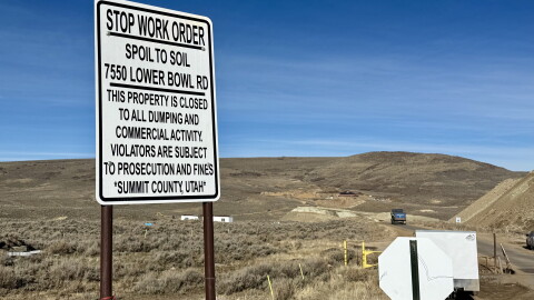 A stop work order is posted Feb. 4, 2026, at the intersection of Browns Canyon Road and Lower Bowl Road, where Spoil to Soil is located.