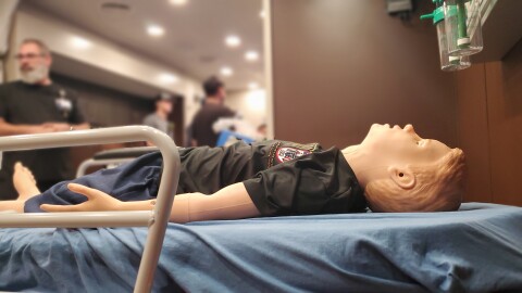 The mannequin used in the mobile lab can be used to simulate a variety of health illnesses.