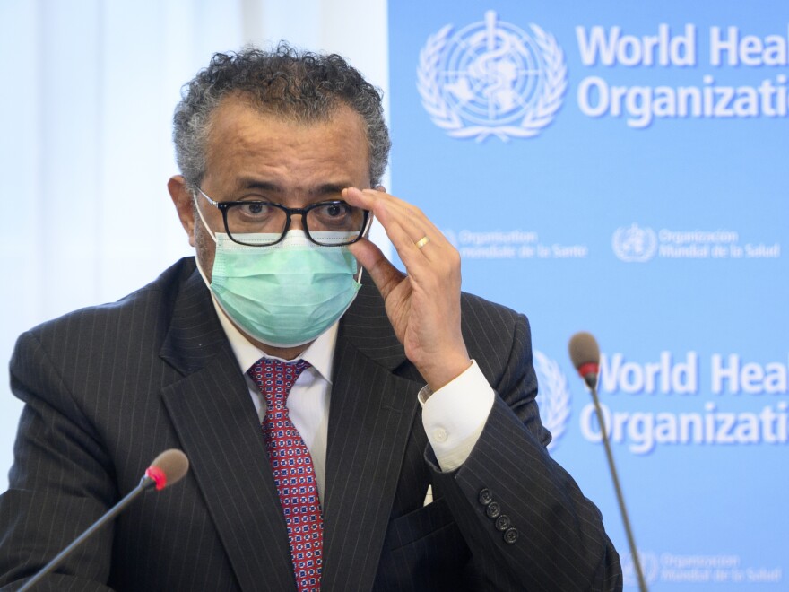 In this May 24, 2021 file photo, Tedros Adhanom Ghebreyesus, Director General of the WHO, speaks at WHO headquarters, in Geneva, Switzerland. The WHO is asking China to be more transparent as scientists search for the origins of the coronavirus.