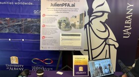 The UAlbany booth at the SUNY 2026 research expo. 