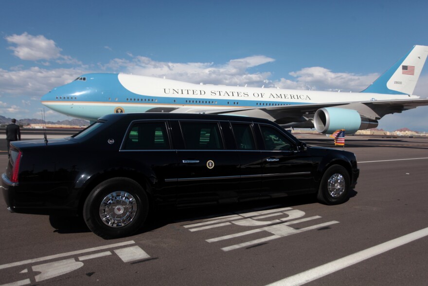 The presidential motorcade and Air Force One at Phoenix Sky Harbor Airport in Arizona earlier in 2015.