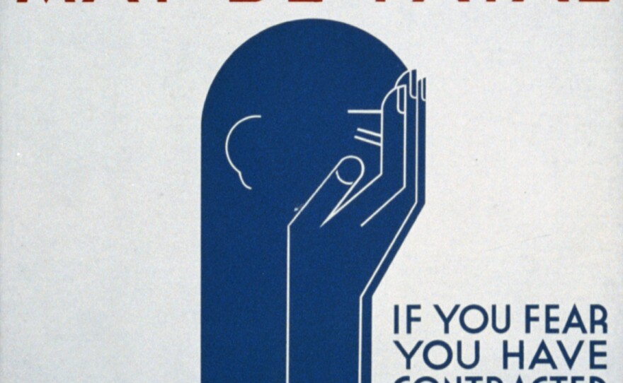 A poster dated Dec 1st, 1937 encouraging persons with syphilis to seek proper treatment as soon as possible.