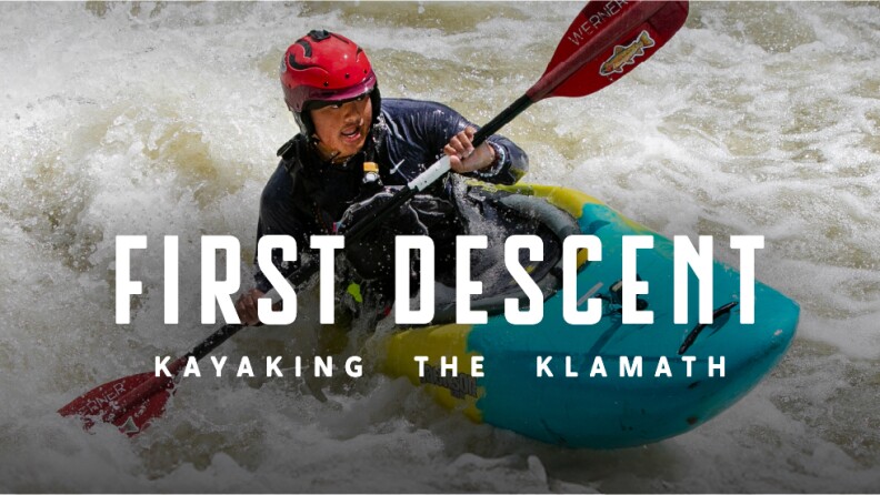 To’nehwan Jayden Dauz from the Hoopa Valley Tribe, 15, braces himself in a rapid on the Klamath River near where the Copco 1 and 2 dams once stood, June 22, 2025. Dauz is a participant in Paddle Tribal Waters, a program that trained Indigenous youth for several years to be the first group of people to paddle the free-flowing Klamath from source to sea.