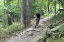 Roanoke mountain biker Mark Boyer drops down a trail at Carvins Cove Natural Reserve.