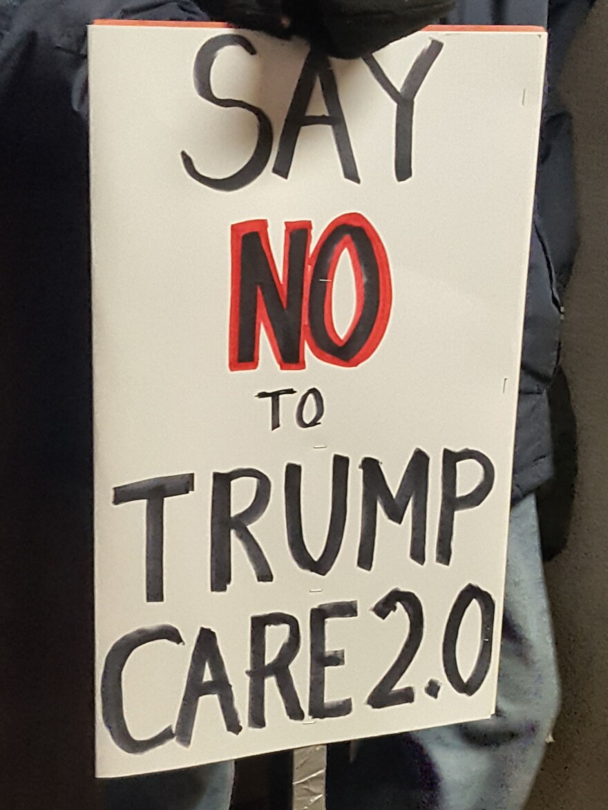 A sign protesting the House bill that seeks to repeal the Affordable Care Act.