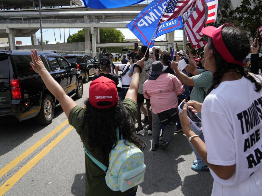 Hundreds of Donald Trump's supporters gathered near the Miami courthouse for Tuesday's arraignment.