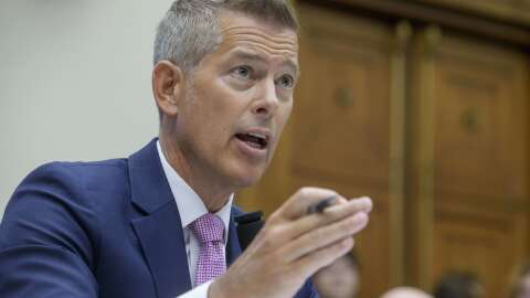 Secretary of Transportation Sean Duffy testifies during a House Committee on Transportation and Infrastructure Oversight hearing on the Department of Transportation's Policies and Programs and Fiscal Year 2025 Budget Request on Capitol Hill, Wednesday, July 16, 2025, in Washington. (AP Photo/Rod Lamkey, Jr.)