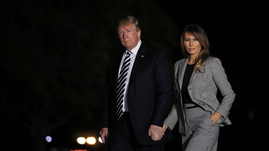 President Trump with first lady Melania Trump returns to the White House May 10, 2018, after greeting three freed Americans who had been detained in North Korea. Until Monday, May 10 was the last time the first lady had been seen publicly.