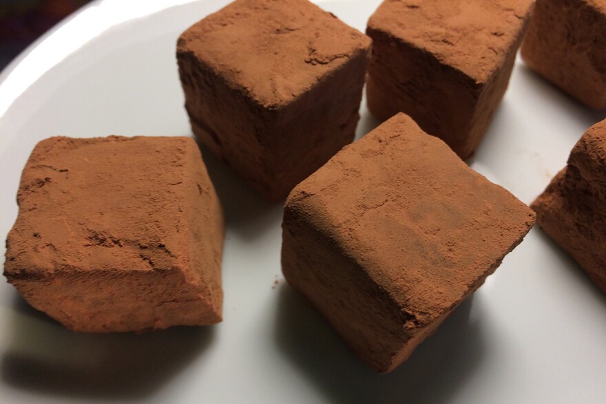 The generous dusting of cocoa powder gives these truffles an elegant look.