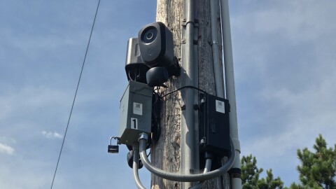 A Flock Safety ALPR device on 30th Street and Ridgeway Avenue in Bemidji on Aug. 21, 2025.