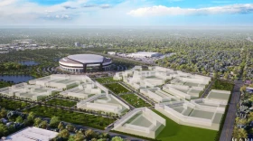 A conceptual image of a domed Chicago Bears stadium in Arlington Heights.