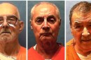 series of 3 head shots of older white men wearing orange tops 