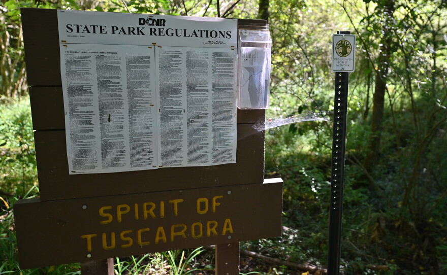 One trailhead to the Spirit of Tuscarora Trail at the Tuscarora State Park highlights the Old-Growth Forest Network designation.
