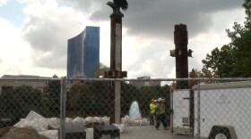 Workers at the 9/11 memorial in Indianapolis on August 18th, 2021