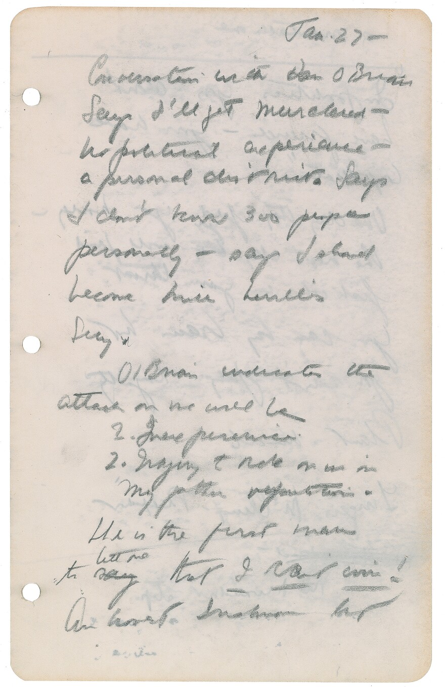 The 61-page diary has yellowing pages, some of them typed, others handwritten.