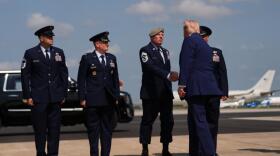 President Donald Trump is greeted after disembarking Air Force One, Wednesday, July 22, 2026, at Dover Air Force Base, Del. (Julia Demaree Nikhinson/AP)