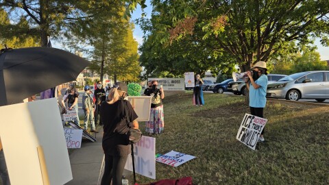 Protesters gather outside the David L. Moss Criminal Justice Center in Tulsa on Wednesday, October 8, 2025.