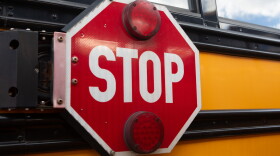 A school bus during a 2024 Pennsylvania state government news conference. High diesel prices cause financial challenges for both bus drivers and school districts.