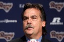 New Rams head coach Jeff Fisher answers questions from the media at Rams Park in Earth City on Jan. 17, his first day on the job.