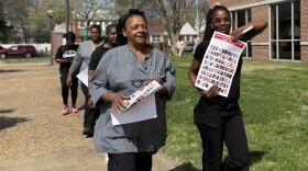 Delphine Webster (L) and Marcella Greene led a delegation of Norfolk State University dining workers to talk to their employer, Thompson Hospitality. Greene spoke on behalf of the group, informing the company of their plan to unionize and asking it to not stand in the way.