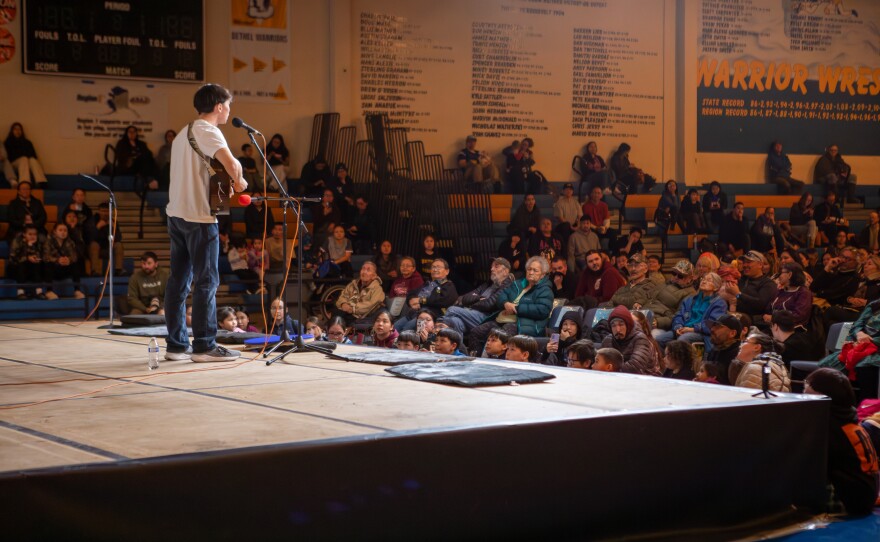 Singer and speaker Martin Paul on the Cama'i Stage on March 27, 2026 in Bethel, Alaska.