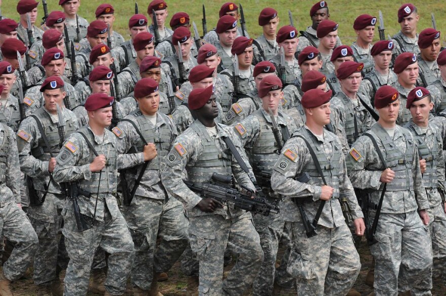 82nd Airborne paratroopers marching at Fort Bragg