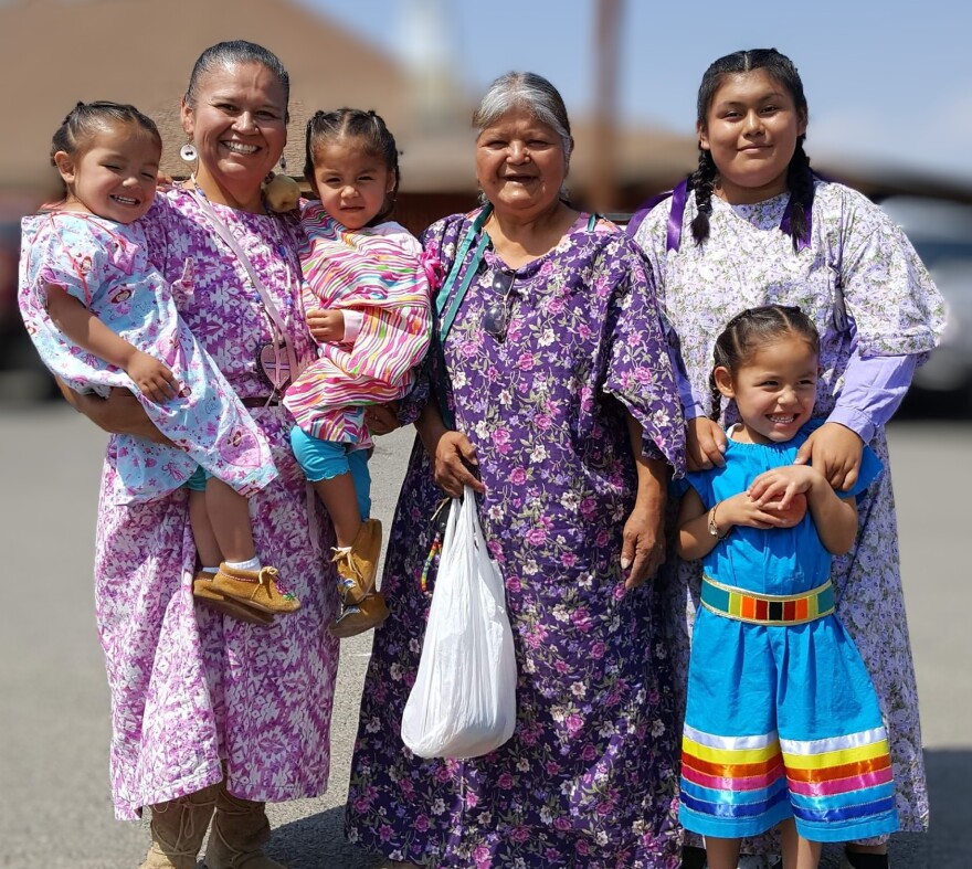 Native women in traditional dresses