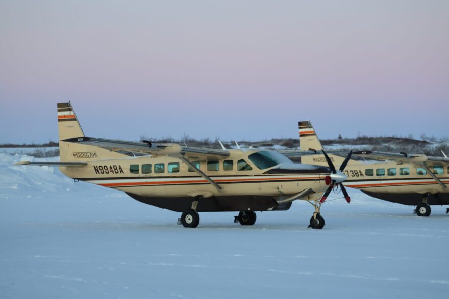 A Bering Air Cessna Caravan on the tarmac at the Nome Airport.