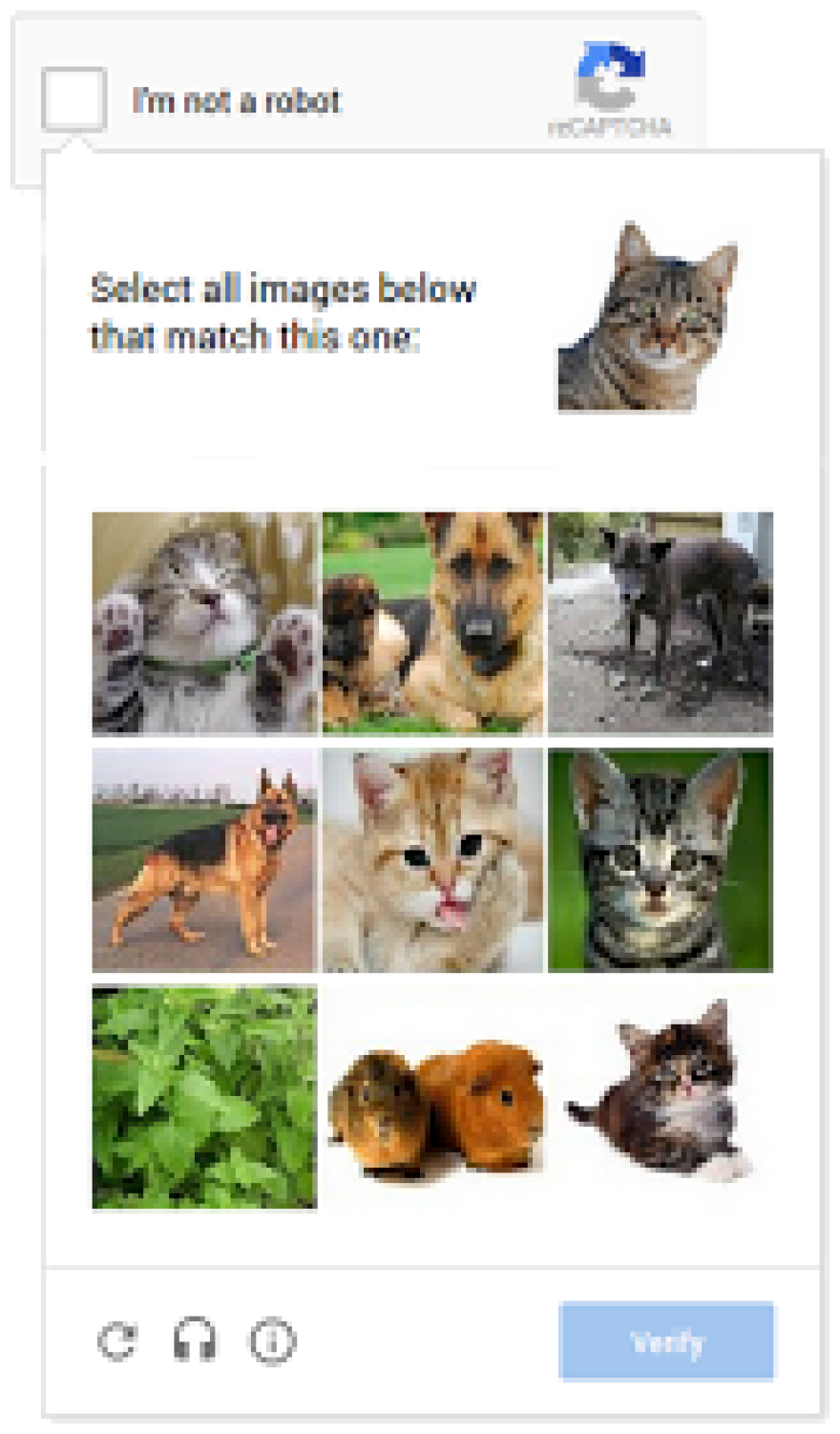 On mobile devices, Google's new reCAPTCHA software prompts users to match a clue with corresponding images.