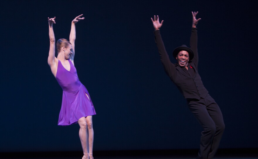PNB Principal Dancer Lesley Rausch with soloist Kiyon Gaines in "Take Five, More or Less."