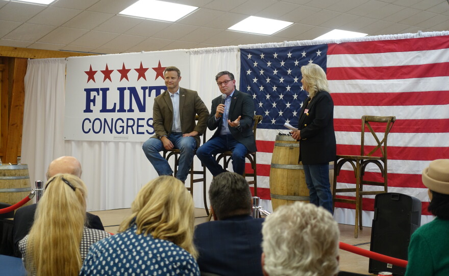 Aaron Flint and Mike Johnson at a private luncheon campaign event.