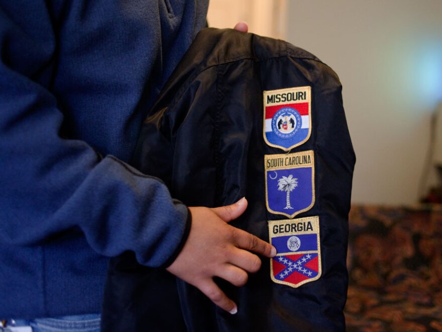 Cornish points to patches on her jacket -- she was born in Missouri, she did her basic Army training in South Carolina, and she completed her advanced individual training in Georgia.