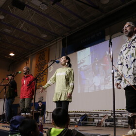 Original members of the Inuit soul group Pamyua return to the Cama'i stage on March 27, 2026 in Bethel, Alaska.