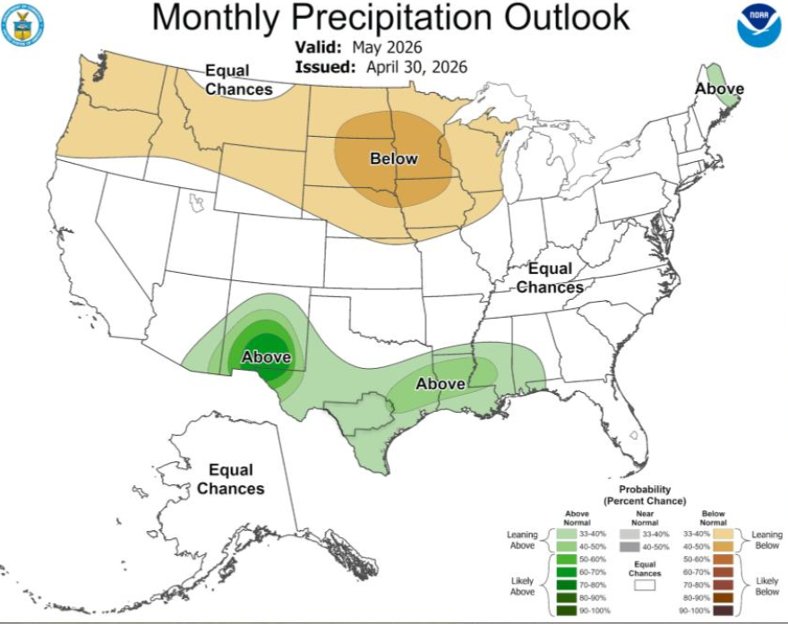 If you enjoyed the rainy weather in April, you will probably like the long-term forecast for May