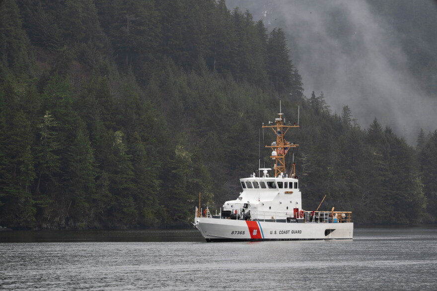 The crew of USCGC Pike (WPB-87365) sails through the waters near Sitka, Alaska, during a mass casualty exercise April 16, 2026. The Pike crew, homeported in Petersburg, acted as a communications platform and enforced safety zones during the exercise to ensure no real emergencies would occur. (U.S. Coast Guard photo by Petty Officer 2nd Class John Hightower)