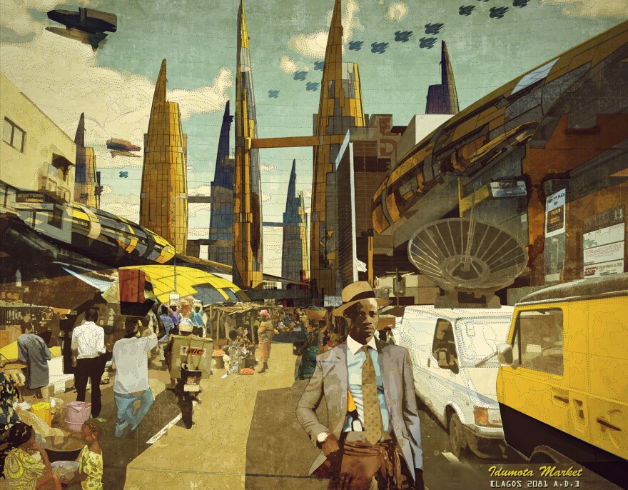 <em>Idumota Market, Lagos 2081 A.D.</em> by Ikire Jones