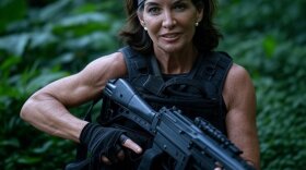 An AI-generated image of Gov. Kathy Hochul as Rambo.