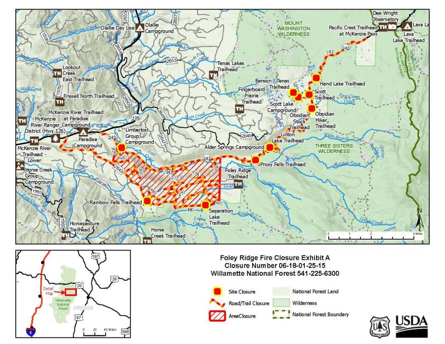 The closure area for the Foley Ridge Fire as of September 17, 2025