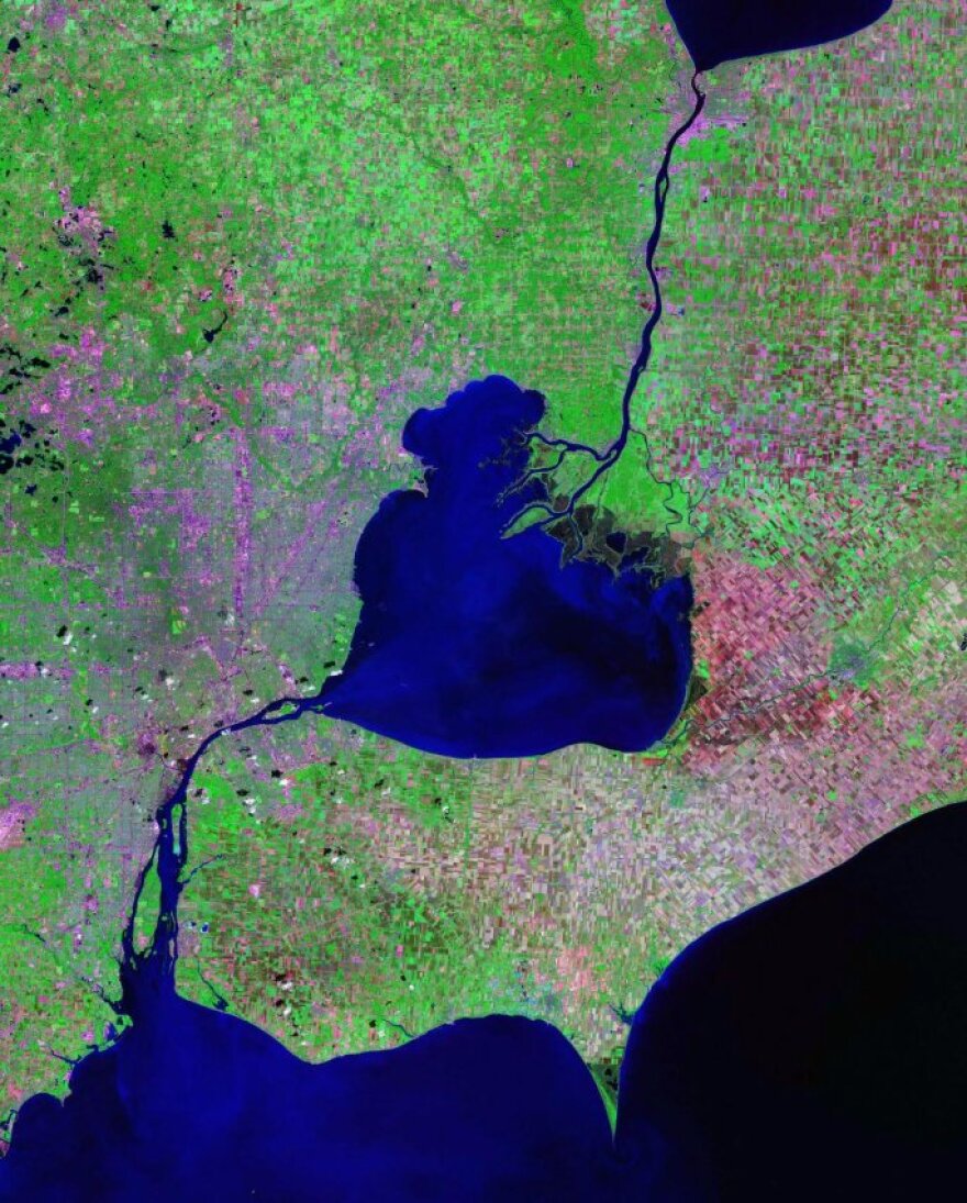 Satellite photo of the St. Clair River, Lake Saint Clair, and Detroit River