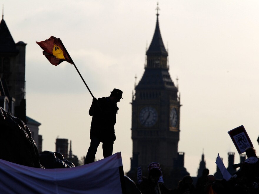 Students gathered in London's Trafalgar Square, among other places.