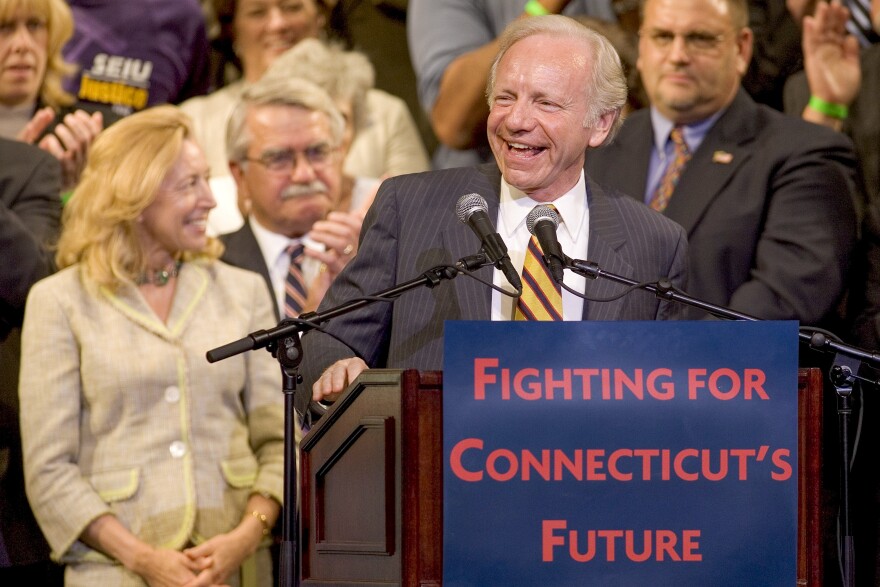 FILE, 2006: Senator Joe Lieberman speaks at a campaign rally Waterbury, Connecticut when his position was challenged for the Democratic Senate nomination by Greenwich, Connecticut, businessman Ned Lamont.