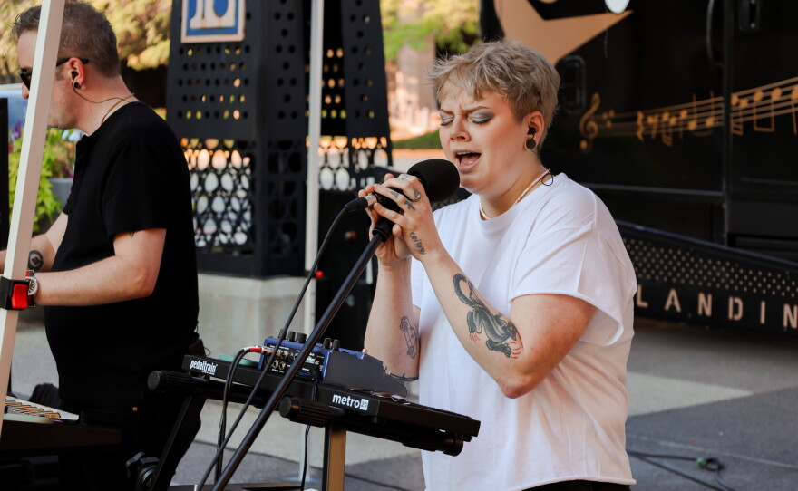 Funayūrei's vocalist Mandy Kawa sings to the crowd at the Landing.