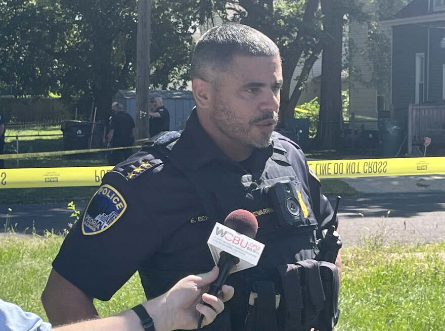 Peoria Police Chief Eric Echevarria talks to the media at the scene of Thursday mornings shooting.