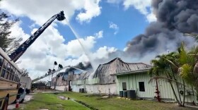 Miami-Dade Fire Rescue units battle a large warehouse fire in Miami Gardens, March 5, 2026.