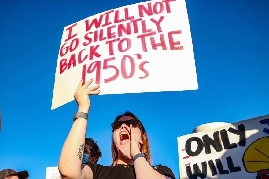 One of many protest signs seen as abortion advocates gathered at the Utah State Capitol, June 24, 2022.