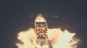 A U.S, Coast helicoper photo of a boat officials say was tryng to smuggle 21 people into the country through the Channel Islands.