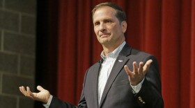 Republican U.S. Rep. Chris Stewart looks on during his town hall meeting on March 31, 2017, in Salt Lake City. Stewart is resigning from his seat in the narrowly divided U.S. House of Representatives. He said in a statement on Wednesday, May 31, 2023, that he had decided to retire due to his wife's health.