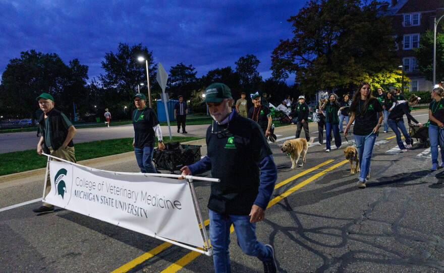 The College of Veterinary Medicine walks several dogs in the Michigan State University Homecoming Parade in East Lansing, Mich., on Oct. 9, 2026.
