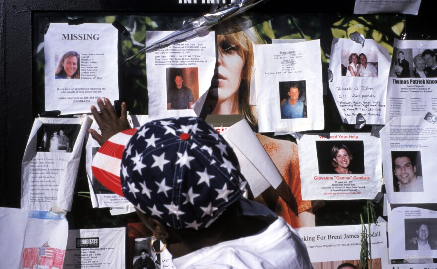 Photos of missing people outside Saint Vincent's Hospital on Sept. 15, 2001.